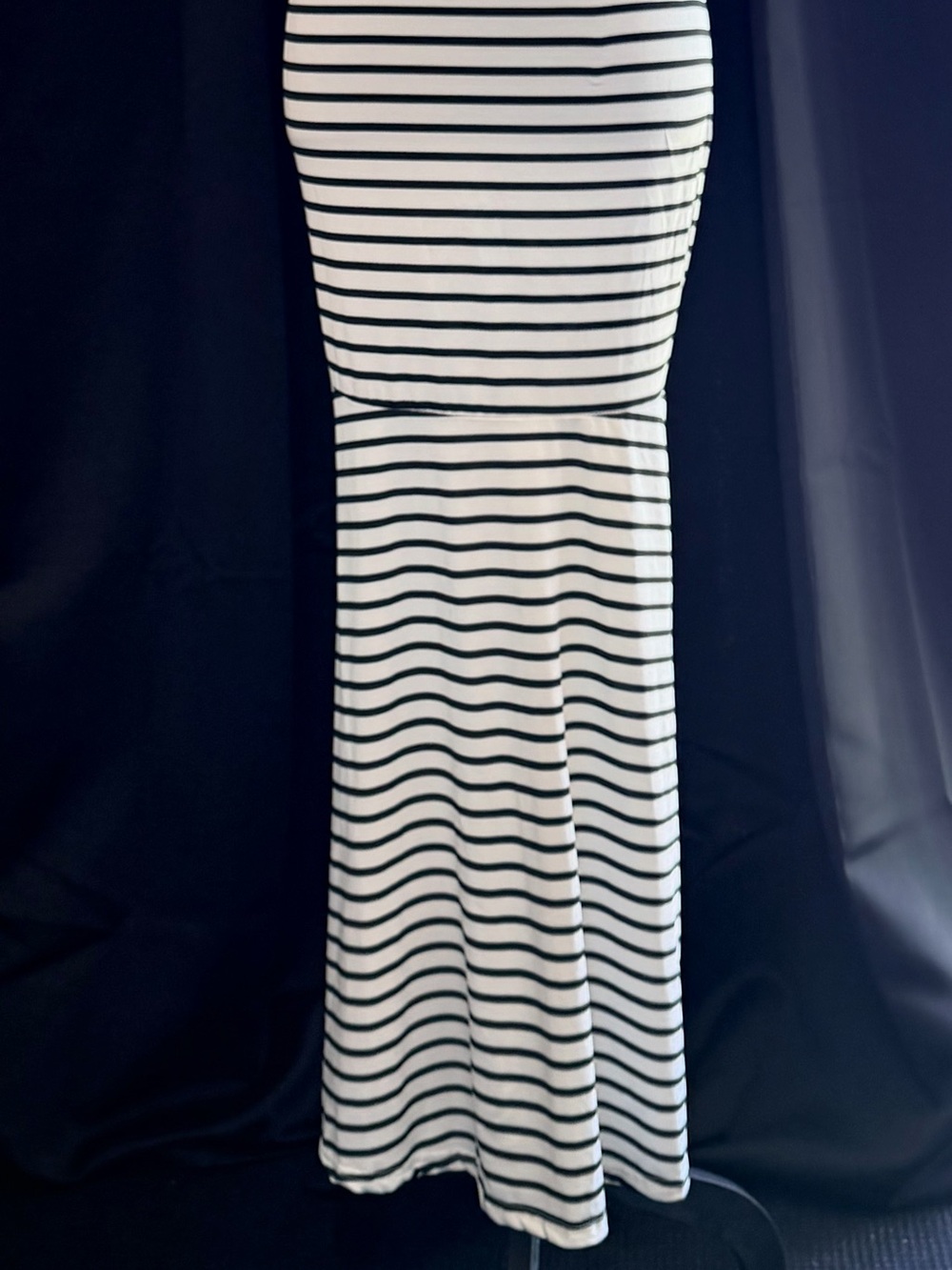 Striped White and Black Maxi Dress - Sleeveless Halter Style - Picture 2 of 10